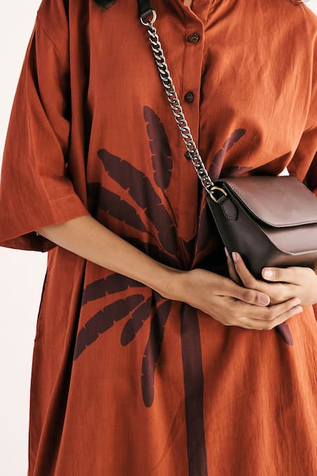 Kharakapas Red Cotton Bandeau Neck Rustic Palm Print Straight Kurta With Pant at Aza Fashions Kharakapas_Red Cotton Bandeau Neck Rustic Palm Print Straight Kurta With Pant _at_Aza_Fashions