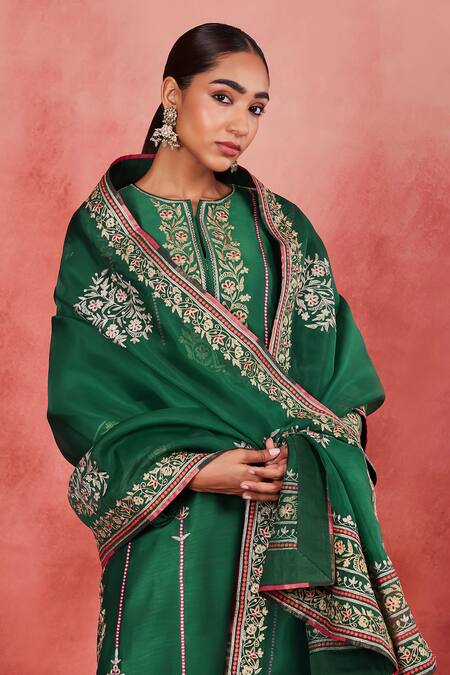 Buy Sue Mue Green Handloom Cotton, Silk, Brocade Embroidery, Zari Split Yaman Kurta Set Online at Aza Fashions Buy_Sue Mue_Green Handloom Cotton, Silk, Brocade Embroidery, Zari Split Yaman Kurta Set _Online_at_Aza_Fashions