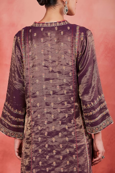 Shop Sue Mue Purple Silk Organza, Handloom Cotton Sakina Floral Panelled Kurta Set Online at Aza Fashions Shop_Sue Mue_Purple Silk Organza, Handloom Cotton Sakina Floral Panelled Kurta Set _Online_at_Aza_Fashions