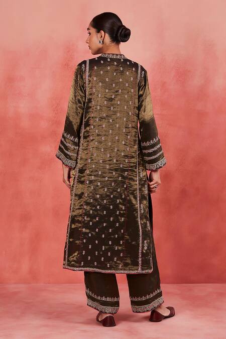 Buy Sue Mue Black Silk Organza, Handloom Cotton Zahira Floral Jaal Panelled Kurta Set Online at Aza Fashions Buy_Sue Mue_Black Silk Organza, Handloom Cotton Zahira Floral Jaal Panelled Kurta Set _Online_at_Aza_Fashions