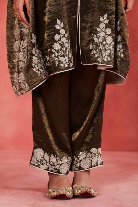 Shop Sue Mue Black Handloom Cotton, Silk, Tissue Sequins, Samiya Thread Gathered Kurta Set Online at Aza Fashions Shop_Sue Mue_Black Handloom Cotton, Silk, Tissue Sequins, Samiya Thread Gathered Kurta Set _Online_at_Aza_Fashions