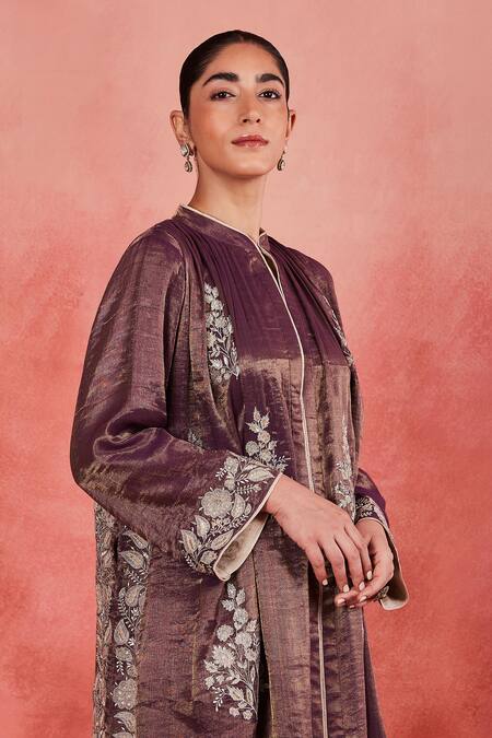 Buy Sue Mue Purple Handloom Cotton, Cotton, Silk Shadiya Threadwork Gathered Kurta Set Online at Aza Fashions Buy_Sue Mue_Purple Handloom Cotton, Cotton, Silk Shadiya Threadwork Gathered Kurta Set _Online_at_Aza_Fashions