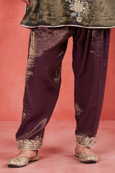 Sue Mue_Green Handloom , Embroidery, Sequins, Zari Aamina Short Kurta Set _at_Aza_Fashions