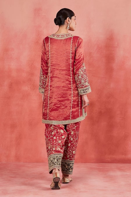 Buy Sue Mue Pink Silk Organza, Handloom Cotton Embroidery, Azra Dori Yoke Short Kurta Set Online at Aza Fashions Buy_Sue Mue_Pink Silk Organza, Handloom Cotton Embroidery, Azra Dori Yoke Short Kurta Set _Online_at_Aza_Fashions