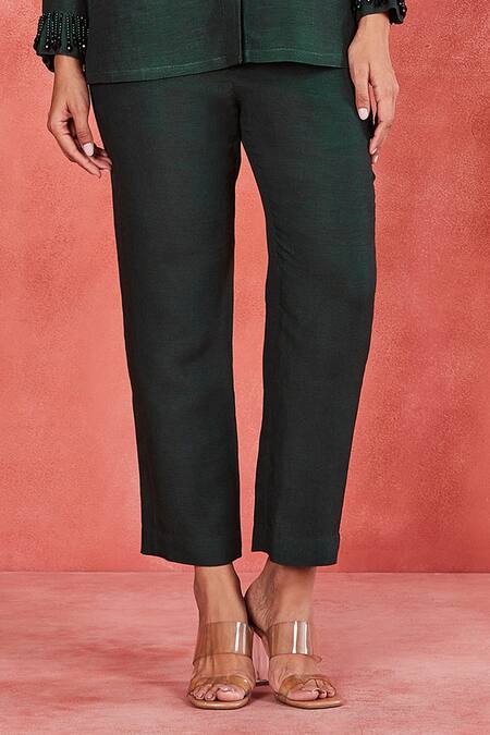 Shop Sue Mue Green Linen Crystals Collared Anura Swarovski Embellished Shirt And Pant Set Online at Aza Fashions Shop_Sue Mue_Green Linen Crystals Collared Anura Swarovski Embellished Shirt And Pant Set _Online_at_Aza_Fashions