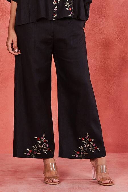 Buy Sue Mue Black Linen Embroidery Collared Eka Threadwork Shirt And Pant Set Online at Aza Fashions Buy_Sue Mue_Black Linen Embroidery Collared Eka Threadwork Shirt And Pant Set _Online_at_Aza_Fashions