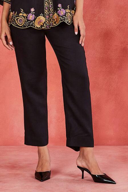 Buy Sue Mue Black Linen Embroidery Bandeau Neck Kiya Resham Placement Shirt And Pant Set Online at Aza Fashions Buy_Sue Mue_Black Linen Embroidery Bandeau Neck Kiya Resham Placement Shirt And Pant Set _Online_at_Aza_Fashions