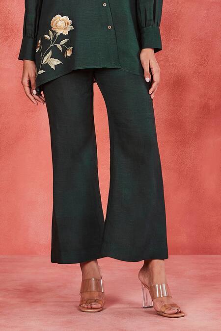 Buy Sue Mue Green Linen Embroidery Collared Meeli Flower Placement Shirt And Pant Set Online at Aza Fashions Buy_Sue Mue_Green Linen Embroidery Collared Meeli Flower Placement Shirt And Pant Set _Online_at_Aza_Fashions