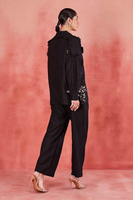 Sue Mue Raha Floral Vine Embroidered Shirt & Pant Set 