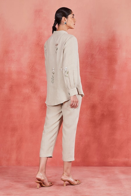 Sue Mue Vara Garden Embroidered Shirt & Pant Set 