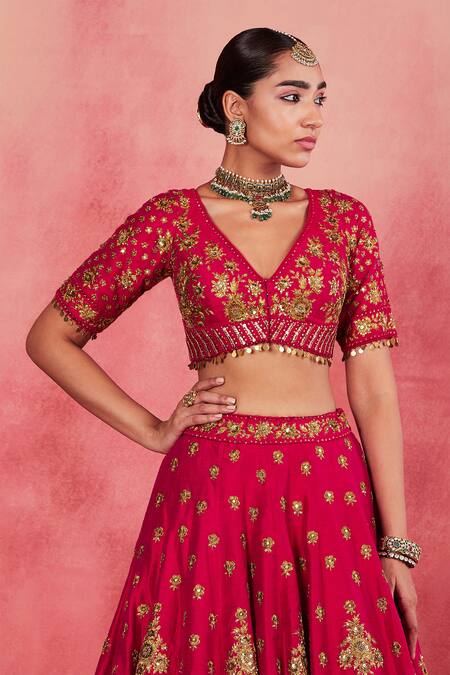 Shop Sue Mue Pink Silk Organza, Ramie Sequins, Yasmin Embroidered Lehenga Blouse Online at Aza Fashions Shop_Sue Mue_Pink Silk Organza, Ramie Sequins, Yasmin Embroidered Lehenga Blouse _Online_at_Aza_Fashions