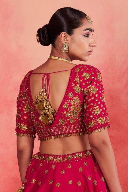 Sue Mue Pink Silk Organza, Ramie Sequins, Yasmin Embroidered Lehenga Blouse at Aza Fashions Sue Mue_Pink Silk Organza, Ramie Sequins, Yasmin Embroidered Lehenga Blouse _at_Aza_Fashions