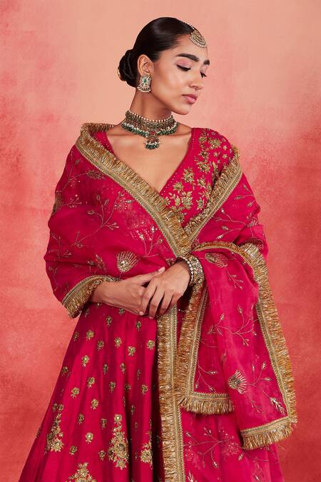 Buy Sue Mue Pink Silk Organza, Ramie Sequins, Yasmin Embroidered Lehenga Blouse Buy_Sue Mue_Pink Silk Organza, Ramie Sequins, Yasmin Embroidered Lehenga Blouse