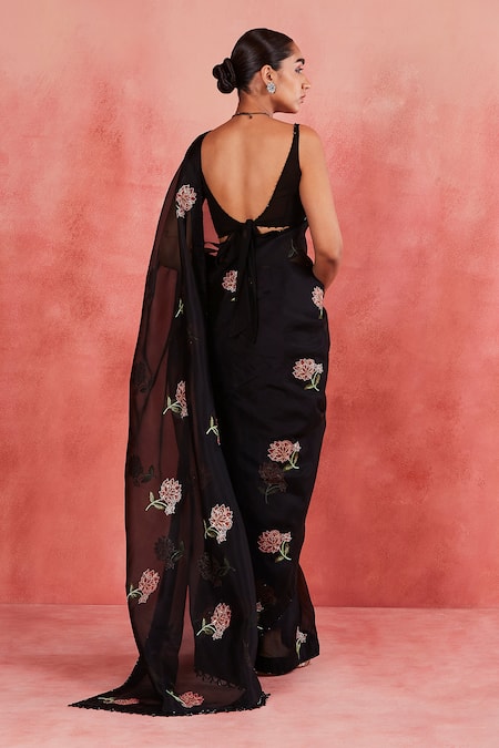 Sue Mue Adiva Floral Embroidered Saree With Blouse 