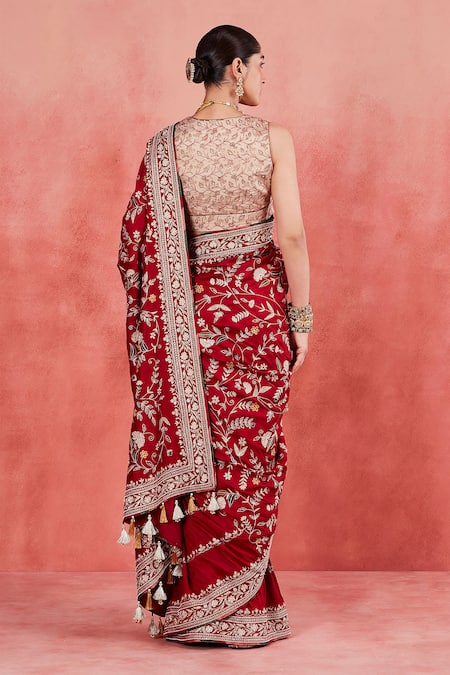 Sue Mue Masooma Floral Embroidered Saree With Blouse 