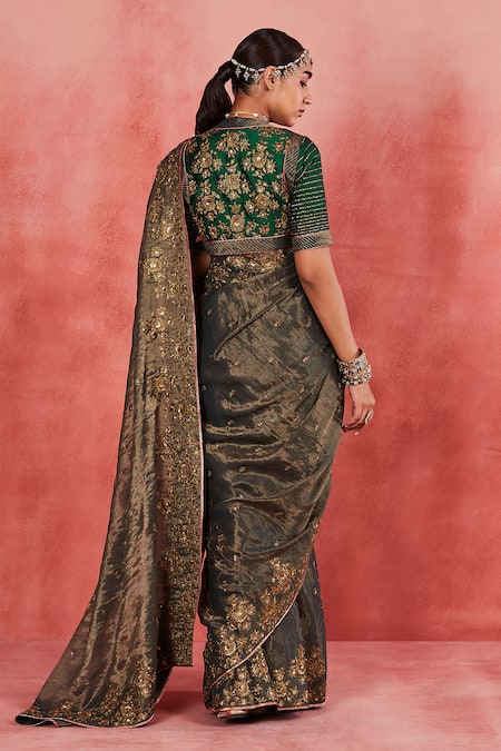 Sue Mue Jaseena Floral Embroidered Saree With Blouse 