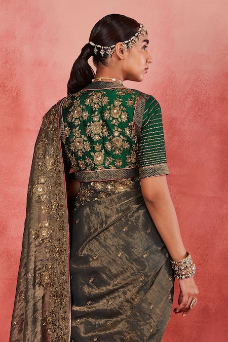 Shop Sue Mue Green Rayon, Silk, Ramie, Handloom Cotton Jaseena Floral Saree With Blouse Online at Aza Fashions Shop_Sue Mue_Green Rayon, Silk, Ramie, Handloom Cotton Jaseena Floral Saree With Blouse _Online_at_Aza_Fashions