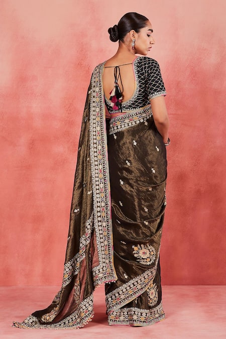 Sue Mue Rizwana Floral Embroidered Saree With Blouse 