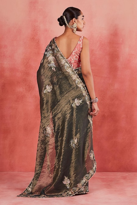 Sue Mue Najida Floral Jaal Embroidered Saree With Blouse 