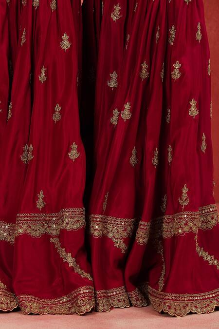 Shop Sue Mue Maroon , Organza Sequins, Piping, Shahida Floral Kurta Gharara Set Online at Aza Fashions Shop_Sue Mue_Maroon , Organza Sequins, Piping, Shahida Floral Kurta Gharara Set _Online_at_Aza_Fashions