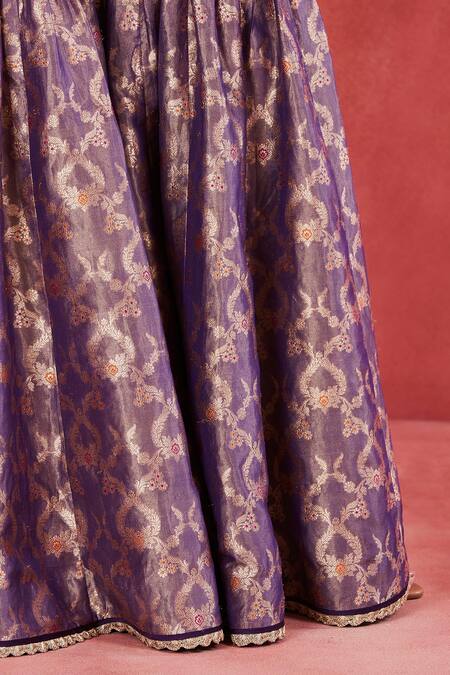 Sue Mue Purple Ramie, Handloom Cotton, Brocade Sequins, Lace, Atika Kurta Gharara Set at Aza Fashions Sue Mue_Purple Ramie, Handloom Cotton, Brocade Sequins, Lace, Atika Kurta Gharara Set _at_Aza_Fashions