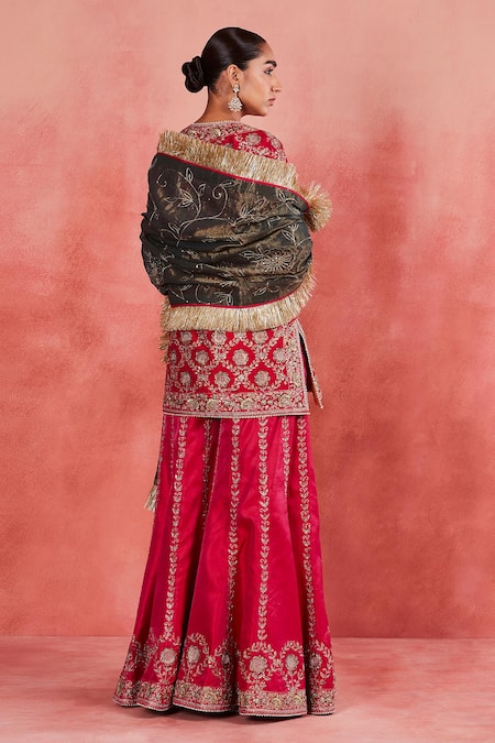 Sue Mue Pink Ramie, Silk, , Handloom Aneesa Floral Kurta Sharara Set Online at Aza Fashions Sue Mue_Pink Ramie, Silk, , Handloom Aneesa Floral Kurta Sharara Set _Online_at_Aza_Fashions