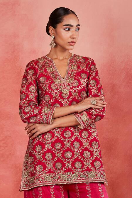 Buy Sue Mue Pink Ramie, Silk, , Handloom Aneesa Floral Kurta Sharara Set Online at Aza Fashions Buy_Sue Mue_Pink Ramie, Silk, , Handloom Aneesa Floral Kurta Sharara Set _Online_at_Aza_Fashions