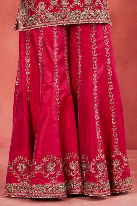 Shop Sue Mue Pink Ramie, Silk, , Handloom Aneesa Floral Kurta Sharara Set Online at Aza Fashions Shop_Sue Mue_Pink Ramie, Silk, , Handloom Aneesa Floral Kurta Sharara Set _Online_at_Aza_Fashions