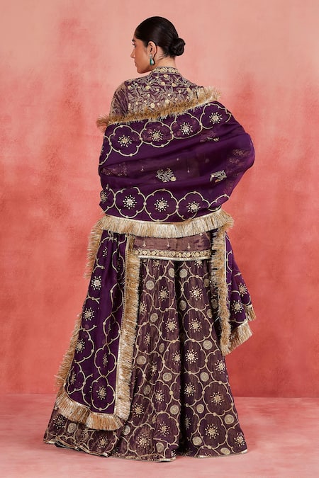 Shop Sue Mue Purple Silk Organza, Handloom Cotton Lace, Adeela Floral Jaal Kurta Sharara Set at Aza Fashions Shop_Sue Mue_Purple Silk Organza, Handloom Cotton Lace, Adeela Floral Jaal Kurta Sharara Set _at_Aza_Fashions
