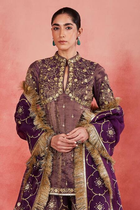 Buy Sue Mue Purple Silk Organza, Handloom Cotton Lace, Adeela Floral Jaal Kurta Sharara Set Online at Aza Fashions Buy_Sue Mue_Purple Silk Organza, Handloom Cotton Lace, Adeela Floral Jaal Kurta Sharara Set _Online_at_Aza_Fashions