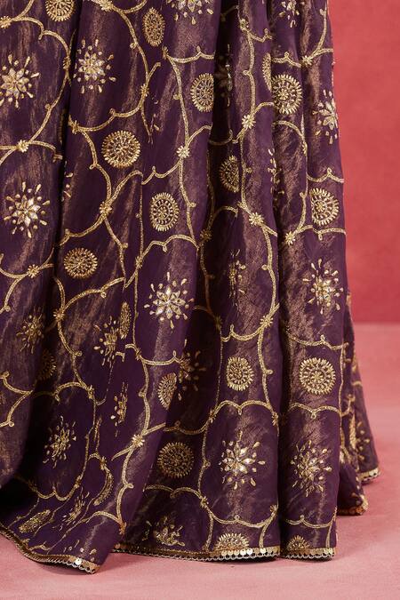 Shop Sue Mue Purple Silk Organza, Handloom Cotton Lace, Adeela Floral Jaal Kurta Sharara Set Online at Aza Fashions Shop_Sue Mue_Purple Silk Organza, Handloom Cotton Lace, Adeela Floral Jaal Kurta Sharara Set _Online_at_Aza_Fashions