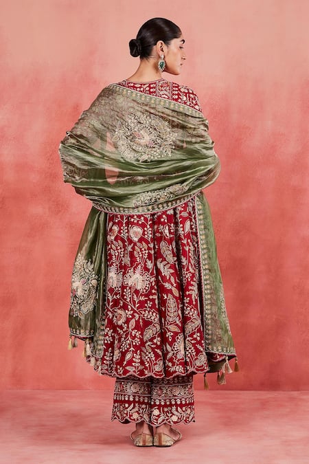 Sue Mue Red , Organza Sequins, Beads, Embroidery Aisha Floral Anarkali Set Online at Aza Fashions Sue Mue_Red , Organza Sequins, Beads, Embroidery Aisha Floral Anarkali Set _Online_at_Aza_Fashions