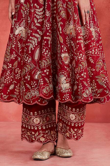 Shop Sue Mue Red , Organza Sequins, Beads, Embroidery Aisha Floral Anarkali Set Online at Aza Fashions Shop_Sue Mue_Red , Organza Sequins, Beads, Embroidery Aisha Floral Anarkali Set _Online_at_Aza_Fashions