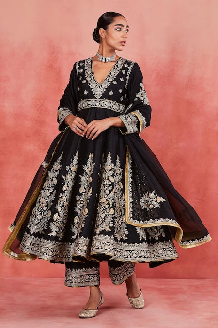 Sue Mue Baseema Floral Jaal Embroidered Anarkali Set 