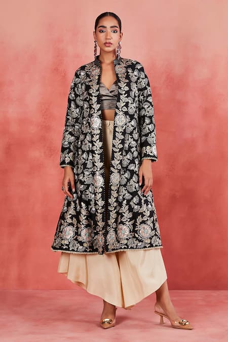 Sue Mue Hanifa Floral Embroidered Jacket & Palazzo Set 