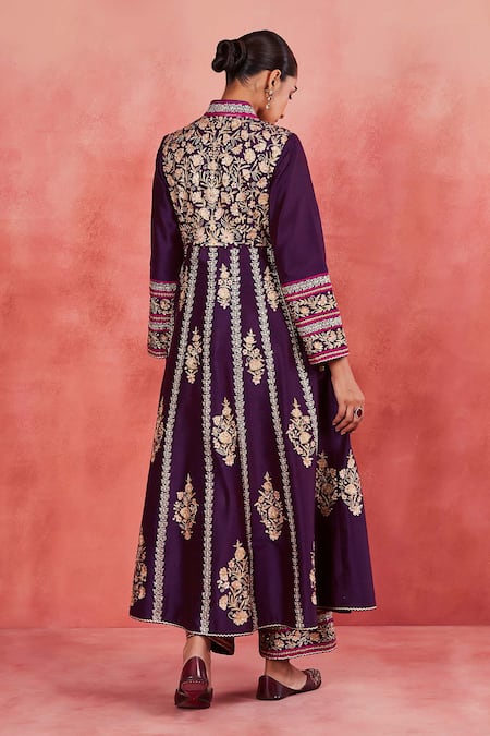 Sue Mue Purple Ramie, Silk Embroidery, Sequins Haniya Jacket Anarkali With Pant Online at Aza Fashions Sue Mue_Purple Ramie, Silk Embroidery, Sequins Haniya Jacket Anarkali With Pant _Online_at_Aza_Fashions
