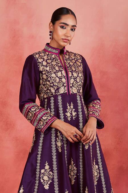 Buy Sue Mue Purple Ramie, Silk Embroidery, Sequins Haniya Jacket Anarkali With Pant Online at Aza Fashions Buy_Sue Mue_Purple Ramie, Silk Embroidery, Sequins Haniya Jacket Anarkali With Pant _Online_at_Aza_Fashions