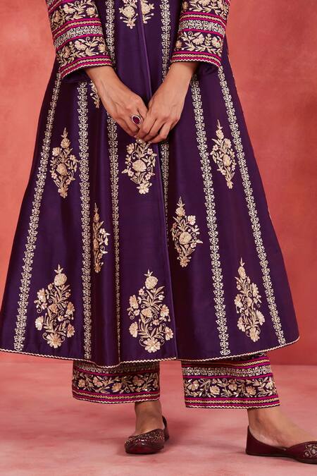 Shop Sue Mue Purple Ramie, Silk Embroidery, Sequins Haniya Jacket Anarkali With Pant Online at Aza Fashions Shop_Sue Mue_Purple Ramie, Silk Embroidery, Sequins Haniya Jacket Anarkali With Pant _Online_at_Aza_Fashions
