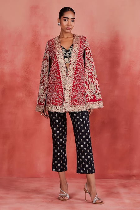 Sue Mue Jamila Floral Jaal Embroidered Cape & Pant Set 