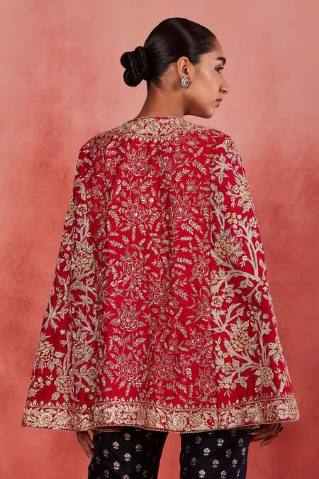 Sue Mue Pink Silk Sequins, Pearls, Embroidery Jamila Floral Jaal Cape And Pant Set Online at Aza Fashions Sue Mue_Pink Silk Sequins, Pearls, Embroidery Jamila Floral Jaal Cape And Pant Set _Online_at_Aza_Fashions