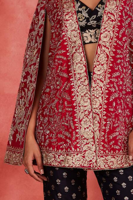 Buy Sue Mue Pink Silk Sequins, Pearls, Embroidery Jamila Floral Jaal Cape And Pant Set Online at Aza Fashions Buy_Sue Mue_Pink Silk Sequins, Pearls, Embroidery Jamila Floral Jaal Cape And Pant Set _Online_at_Aza_Fashions