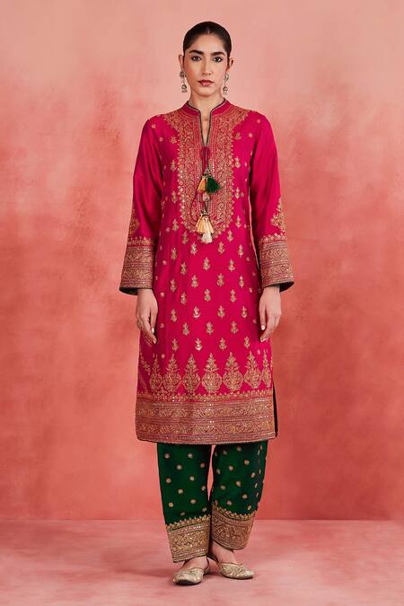 Sue Mue_Pink , , Embroidery, Latifa Dori Panelled Kurta Set _at_Aza_Fashions