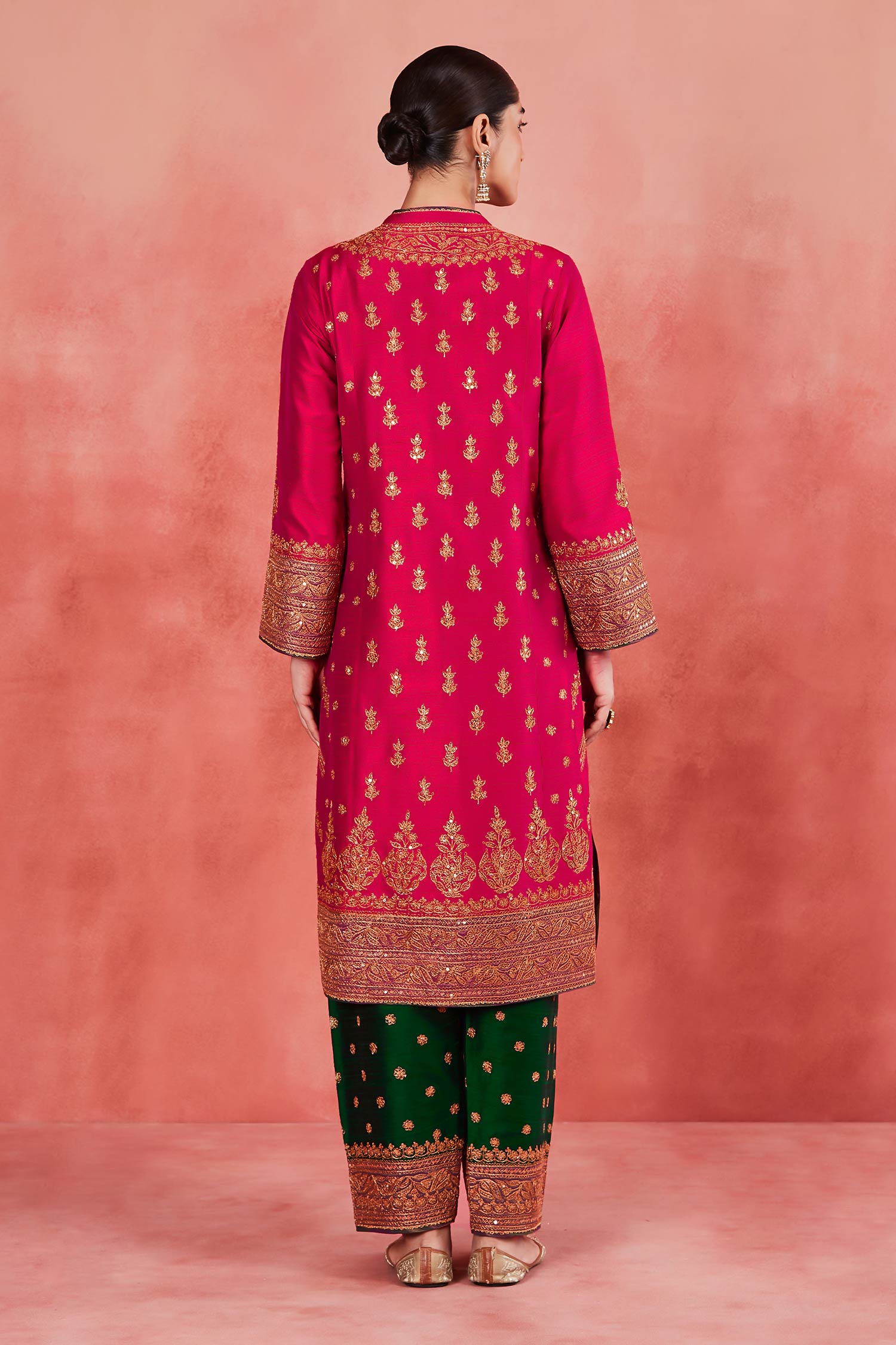 Shop_Sue Mue_Pink , , Embroidery, Latifa Dori Panelled Kurta Set 