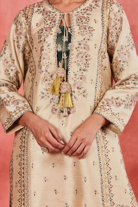 Sue Mue Beige Silk, Handloom Cotton, Brocade Noushin Zari Floral Kurta Salwar Set Online at Aza Fashions Sue Mue_Beige Silk, Handloom Cotton, Brocade Noushin Zari Floral Kurta Salwar Set _Online_at_Aza_Fashions