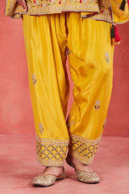 Sue Mue_Yellow , Organza Sequins, Pearls, Rashida Threadwork Kurta Set _at_Aza_Fashions