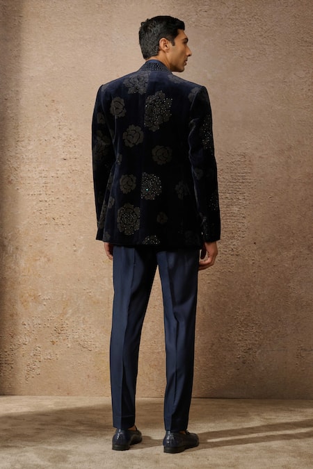 Tarun Tahiliani Cotton Velvet Floral Pattern Bandhgala Set 