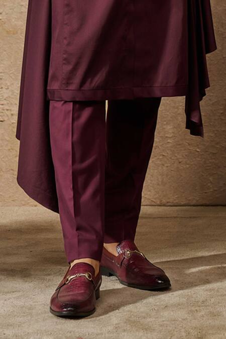 Tarun Tahiliani Wine Silk Velvet Embroidered Thread Floral Waistcoat Kurta Set Online at Aza Fashions Tarun Tahiliani_Wine Silk Velvet Embroidered Thread Floral Waistcoat Kurta Set _Online_at_Aza_Fashions