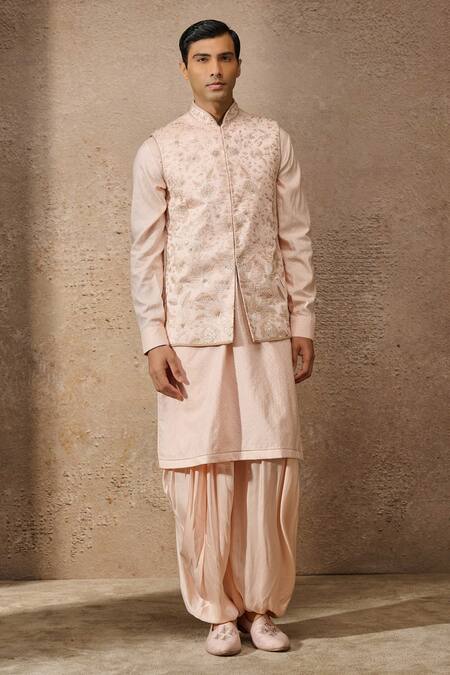 Buy Tarun Tahiliani Pink Silk Dupion Embroidered Thread Floral Waistcoat Kurta Set Online at Aza Fashions Buy_Tarun Tahiliani_Pink Silk Dupion Embroidered Thread Floral Waistcoat Kurta Set _Online_at_Aza_Fashions