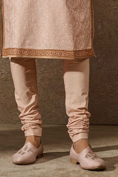 Tarun Tahiliani_Pink Cotton, Polyester Embroidery Maori Kurta With Churidar _Online_at_Aza_Fashions