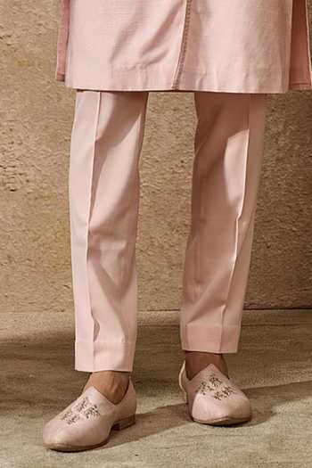Tarun Tahiliani_Pink Tussar, Georgette Embroidery Dori Paisley Kurta With Trouser _Online_at_Aza_Fashions